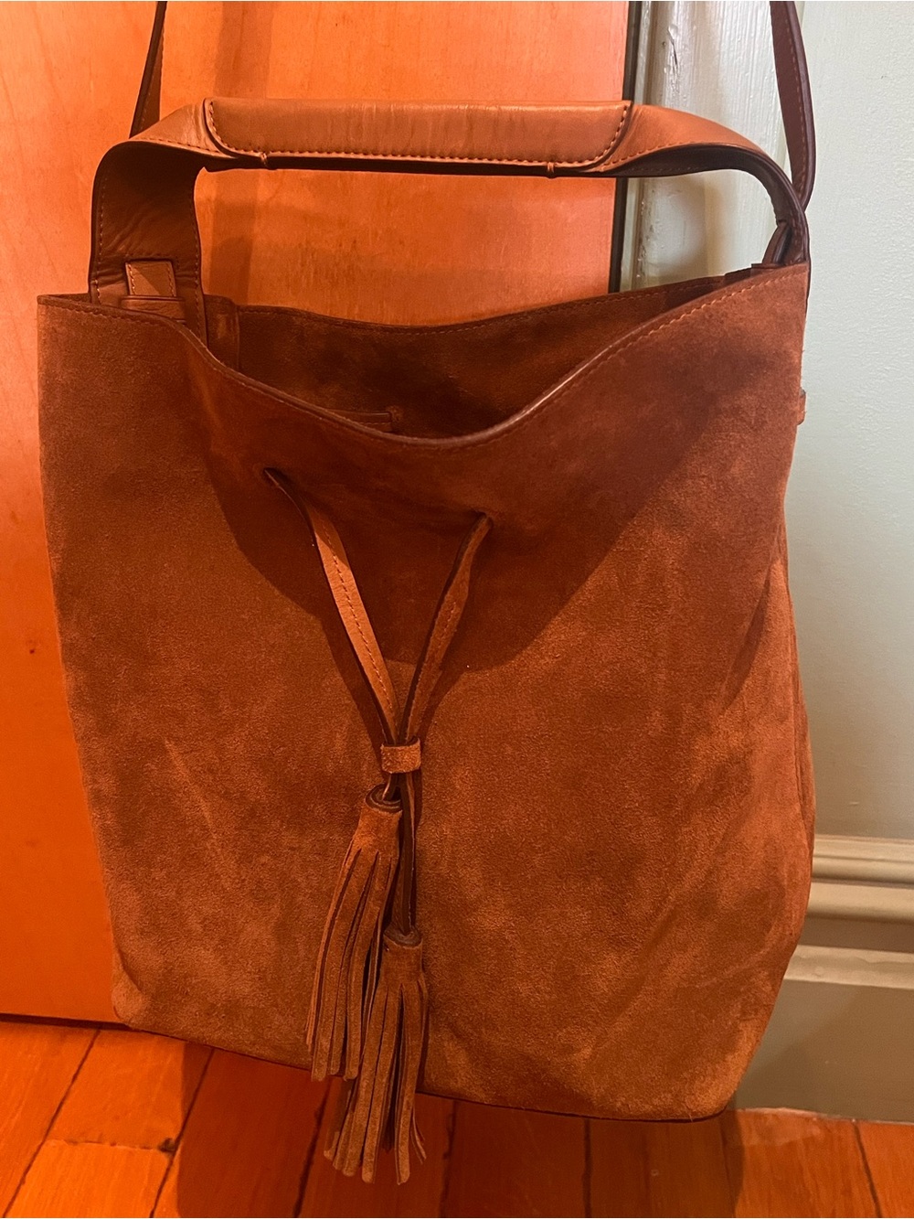 Gerard Darel Suede Tassel Hobo Shoulder Bag